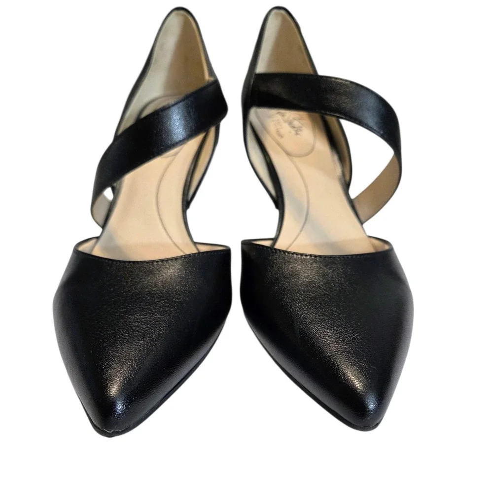 Life Stride Soft System Flex SUKI Size 11‎ Black Leather Cross Strap Heels Shoes